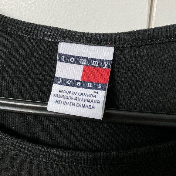 Vintage Tommy Hilfiger Shirt Womens M Ribbed Buckle Sleeve Cropped Top Y2K - Picture 8 of 8